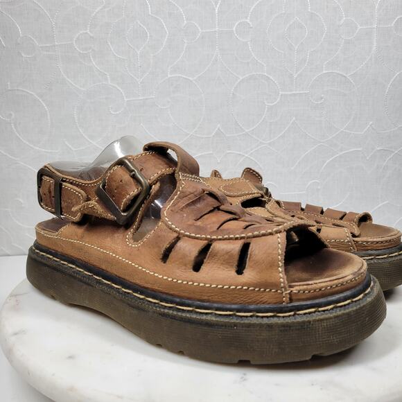 VTG Chunky Fisherman Sandals Mens @10 Brown Platform Soft Leather Open Toe Boho - Picture 8 of 16